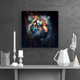 Warren Reed - Designer Tiger Face Splashart Dark Background Canvas in Brown - Size: w40 inch x h40 inch - thumbnail 2