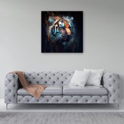 Warren Reed - Designer Tiger Face Splashart Dark Background Canvas in Brown - Size: w40 inch x h40 inch - thumbnail 4