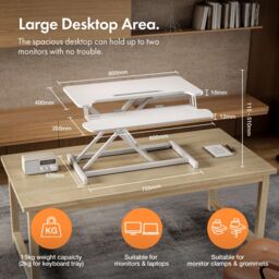 VonHaus Height Adjustable White Standing Desk Converter with Keyboard Shelf in Light Brown - thumbnail 2