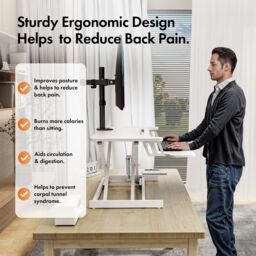 VonHaus Height Adjustable White Standing Desk Converter with Keyboard Shelf in Light Brown - thumbnail 4