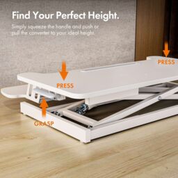 VonHaus Height Adjustable White Standing Desk Converter with Keyboard Shelf in Light Brown - thumbnail 5