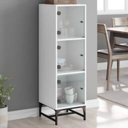 Berkfield Home Highboard with Glass Doors White 35x37x120 cm - Size: 35 x 37 x 120 cm
