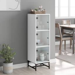 Berkfield Home Highboard with Glass Doors White 35x37x120 cm - Size: 35 x 37 x 120 cm - thumbnail 3
