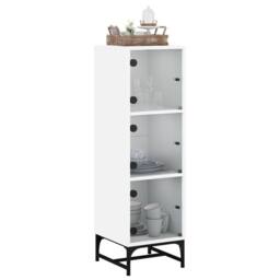 Berkfield Home Highboard with Glass Doors White 35x37x120 cm - Size: 35 x 37 x 120 cm - thumbnail 4