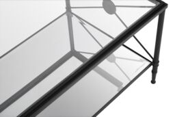 Orsina Rectangular Coffee Table, Black-Finish Metal Frame with X‑Side Cross, Dual‑Tier Tempered Glass Shelves in Black - thumbnail 5