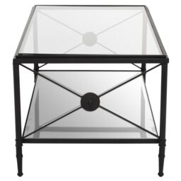 Orsina Rectangular Coffee Table, Black-Finish Metal Frame with X‑Side Cross, Dual‑Tier Tempered Glass Shelves in Black - thumbnail 2
