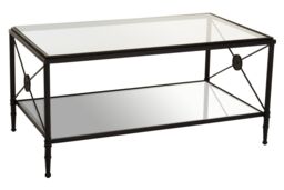 Orsina Rectangular Coffee Table, Black-Finish Metal Frame with X‑Side Cross, Dual‑Tier Tempered Glass Shelves in Black - thumbnail 3