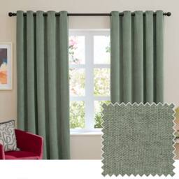 Furn Soft Chenille Blackout Eyelet Curtain Pair in Green - Size: 168 cm width x 229 cm drop