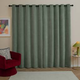 Furn Soft Chenille Blackout Eyelet Curtain Pair in Green - Size: 168 cm width x 229 cm drop - thumbnail 3
