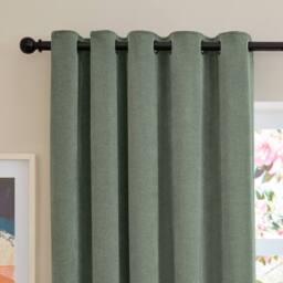 Furn Soft Chenille Blackout Eyelet Curtain Pair in Green - Size: 168 cm width x 229 cm drop - thumbnail 6