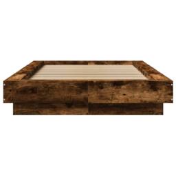 Berkfield Home Durable Bed Frame with LED Lights without Mattress Smoked Oak 100 in Brown - thumbnail 5