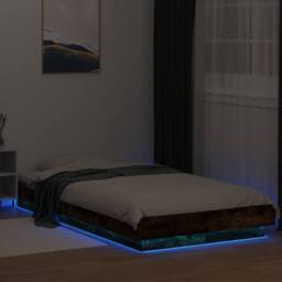 Berkfield Home Durable Bed Frame with LED Lights without Mattress Smoked Oak 100 in Brown - thumbnail 4