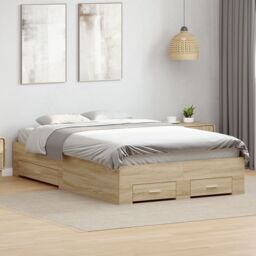 Berkfield Home Bed Frame without Mattress with Drawers Double Engineered Wood in Beige - thumbnail 4