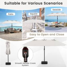 Gymax Double Sided Patio Umbrella Large Market Umbrella Outdoor in Beige - thumbnail 8