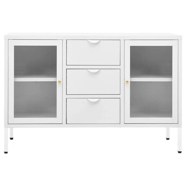 Berkfield Home Sideboard White 105x35x70 cm Steel & Tempered Glass - Size: 105 x 35 x 70 cm - image 1