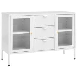 Berkfield Home Sideboard White 105x35x70 cm Steel & Tempered Glass - Size: 105 x 35 x 70 cm - thumbnail 3