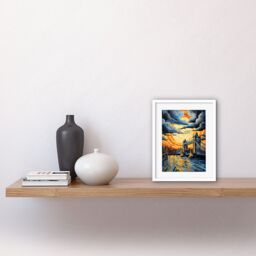 Artery8 Wall Art Print London Tower Bridge Dramatic Sunset Vibrant Artwork Blue Orange River Thames England Cloudy Sky Artwork Framed 9X7 Inch - thumbnail 2