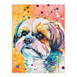 "Artery8 Colourful Shih Tzu Portrait Dog Lover Watercolour Wall Art Print - Size: W24"" x H32""" - thumbnail 1