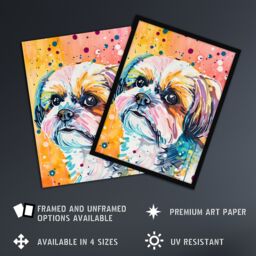 "Artery8 Colourful Shih Tzu Portrait Dog Lover Watercolour Wall Art Print - Size: W24"" x H32""" - thumbnail 2