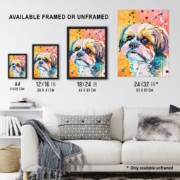 "Artery8 Colourful Shih Tzu Portrait Dog Lover Watercolour Wall Art Print - Size: W24"" x H32""" - thumbnail 3