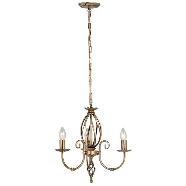 Loops 3 Bulb Chandelier LIght Artisan Knot Twist Detail Aged Brass LED E14 60W in Metallics