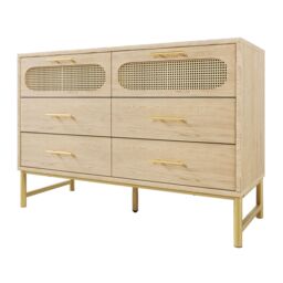 Matteo Rattan Sideboard Storage Cabinet with 6 Drawers, Cupboard Sideboards in Light Oak - thumbnail 9