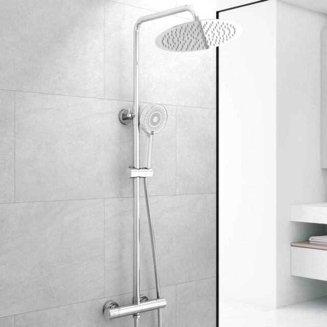 Hinsinc 300mm Round Chrome Rain Thermostatic Twin Head Shower Set in Metallic Silver - Size: 1000mm x 1000mm - image 1
