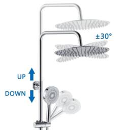 Hinsinc 300mm Round Chrome Rain Thermostatic Twin Head Shower Set in Metallic Silver - Size: 1000mm x 1000mm - thumbnail 3