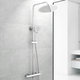 Hinsinc 300mm Round Chrome Rain Thermostatic Twin Head Shower Set in Metallic Silver - Size: 1000mm x 1000mm