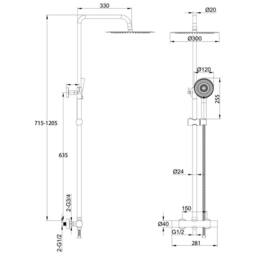 Hinsinc 300mm Round Chrome Rain Thermostatic Twin Head Shower Set in Metallic Silver - Size: 1000mm x 1000mm - thumbnail 2