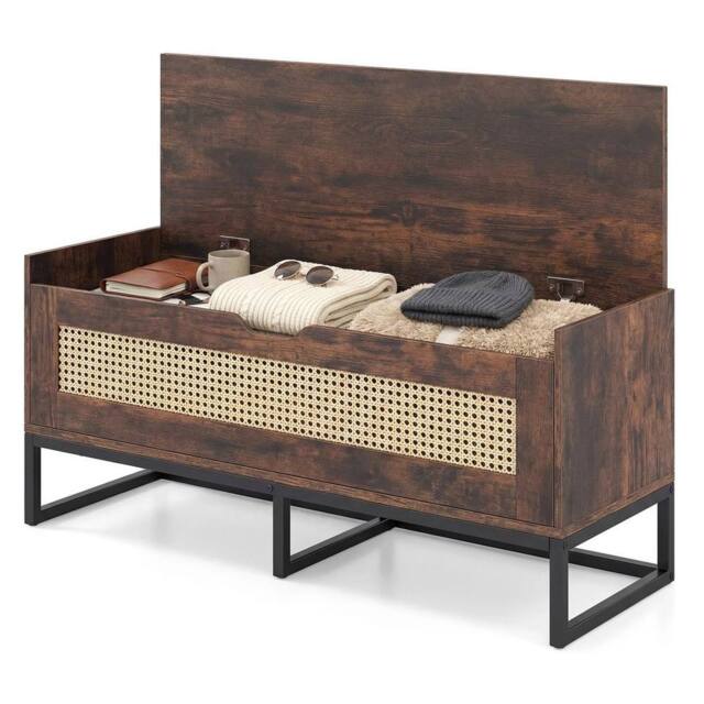 Kelvenix 100CM Wicker Shoe Bench with Padded Seat in Brown - Size: 0.6m2 - image 1