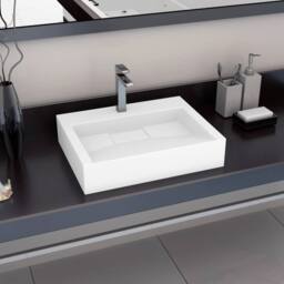 Berkfield Home Wash Basin 60x38x11 cm Mineral Cast/Marble Cast White - Size: 60 x 38 x 11 cm - thumbnail 2