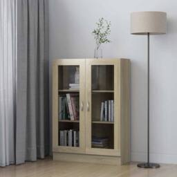 Berkfield Home Vitrine Cabinet Sonoma Oak 82.5x30.5x115 cm Engineered Wood in Light Tan - thumbnail 2