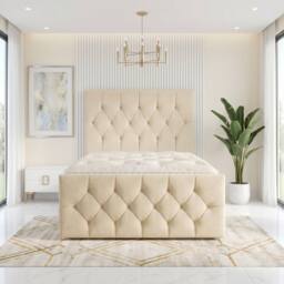 "Somnior Ziggy Linen Divan Bed Mattress 2 Draw 54"" Headboard & 22"" Footboard in Beige - Size: Single" - thumbnail 3