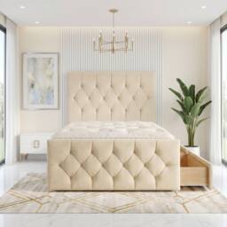 "Somnior Ziggy Linen Divan Bed Mattress 2 Draw 54"" Headboard & 22"" Footboard in Beige - Size: Single" - thumbnail 2
