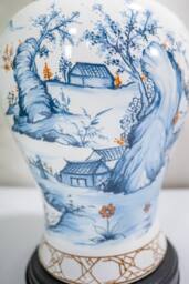 Downton Interiors Blue Landscape Ceramic Table Lamp with Pleated Shade (G2114 Pleated) - Size: Large - thumbnail 3