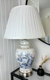 Downton Interiors Blue Landscape Ceramic Table Lamp with Pleated Shade (G2114 Pleated) - Size: Large - thumbnail 1