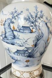 Downton Interiors Blue Landscape Ceramic Table Lamp with Pleated Shade (G2114 Pleated) - Size: Large - thumbnail 7