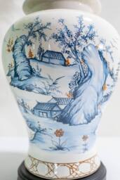 Downton Interiors Blue Landscape Ceramic Table Lamp with Pleated Shade (G2114 Pleated) - Size: Large - thumbnail 2