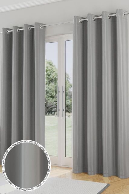 Enhanced Living 'Nightfall' Grey Plain Supersoft Thermal Blockout Eyelet Curtains - Size: 117 cm width x 183 cm drop - image 1