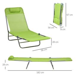 OUTSUNNY 2 Piece Folding Sun Loungers with Adjustable Backrest & Pillow, Green - thumbnail 3