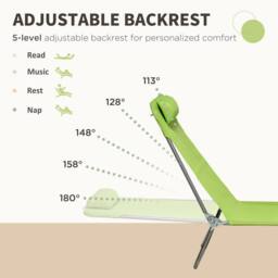 OUTSUNNY 2 Piece Folding Sun Loungers with Adjustable Backrest & Pillow, Green - thumbnail 4