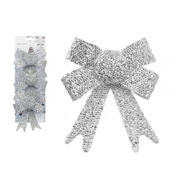 Garden Greatness Set Of 3 Decorative Silver Tinsel Bows - Size: 1 Pack