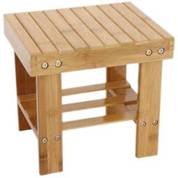 Nordara Heavy Duty Bamboo Step Stool with Storage Shelf Multi Purpose Seat in Natural