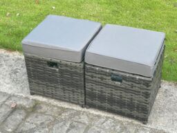 Fimous Dark Grey Rattan Garden Outdoor Sofa Set Square Coffee Table Small Footstools 8 Seater - thumbnail 3