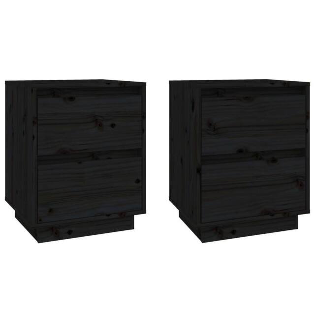 Berkfield Home Bedside Cabinets 2 pcs Black 40x35x50 cm Solid Wood Pine - Size: 40 x 35 x 50 cm - image 1