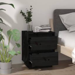 Berkfield Home Bedside Cabinets 2 pcs Black 40x35x50 cm Solid Wood Pine - Size: 40 x 35 x 50 cm - thumbnail 4