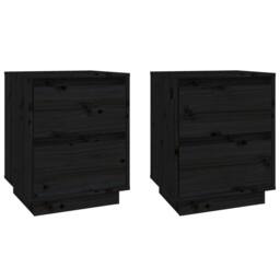 Berkfield Home Bedside Cabinets 2 pcs Black 40x35x50 cm Solid Wood Pine - Size: 40 x 35 x 50 cm - thumbnail 1