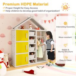 Costway Costume Storage Closet Dress Up Rack Clothing Wardrobe in Yellow - thumbnail 4