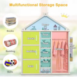 Costway Costume Storage Closet Dress Up Rack Clothing Wardrobe in Yellow - thumbnail 3